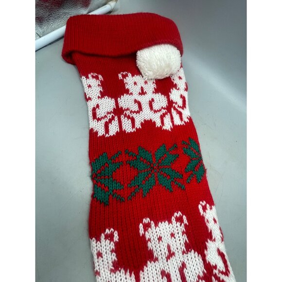 Christmas large stocking knit bear snowflakes red green white 2 hooks 38" READ - Picture 3 of 6